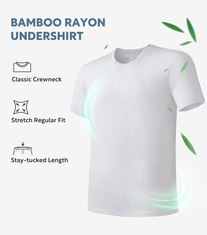 DAVID ARCHY Men's Undershirt Bamboo Rayon Moisture-Wicking White T-Shirts for Men Stretch Crewneck Tees for Men, 3-Pack (S, White) - Image 4